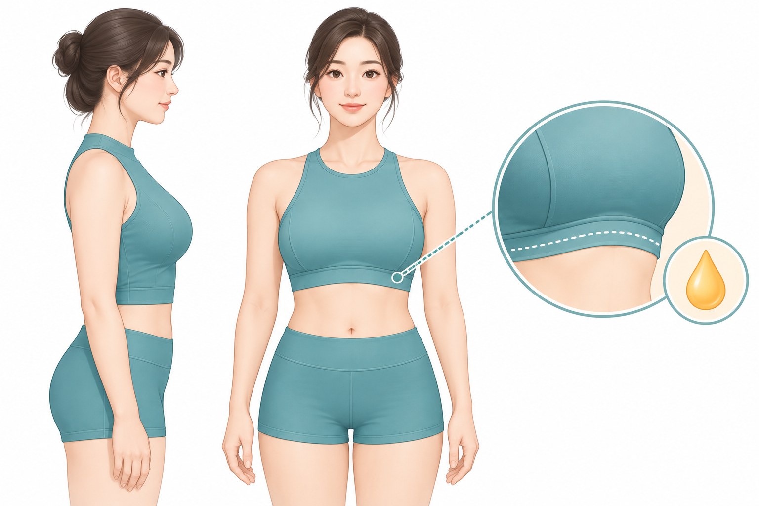 Illustration of breast fat grafting showing the upper chest contour