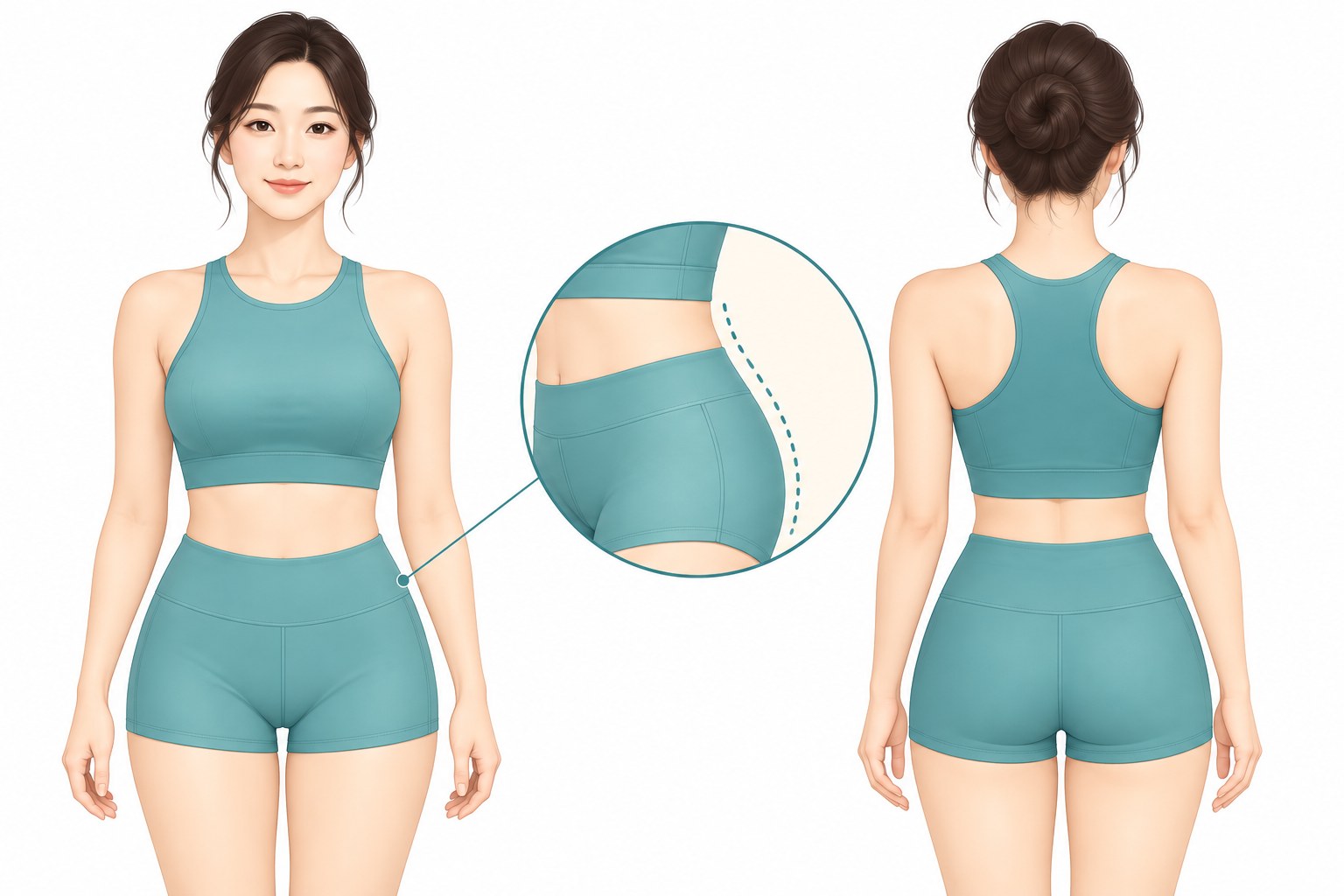 Illustration of hip fat grafting marking the side hip area between the waist and outer thigh