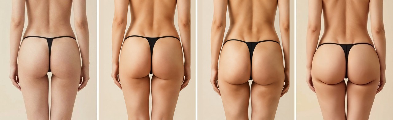 Progression of buttock ptosis seen from behind