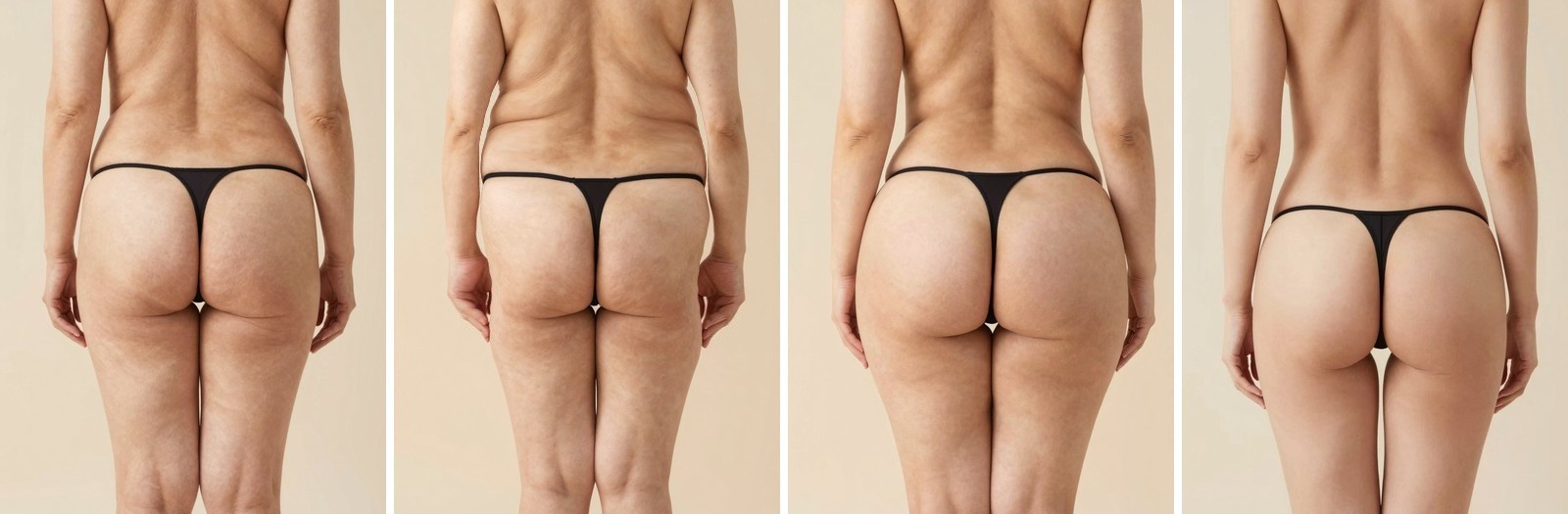 Virtual photos of square, V-shape, A-shape, and round buttocks