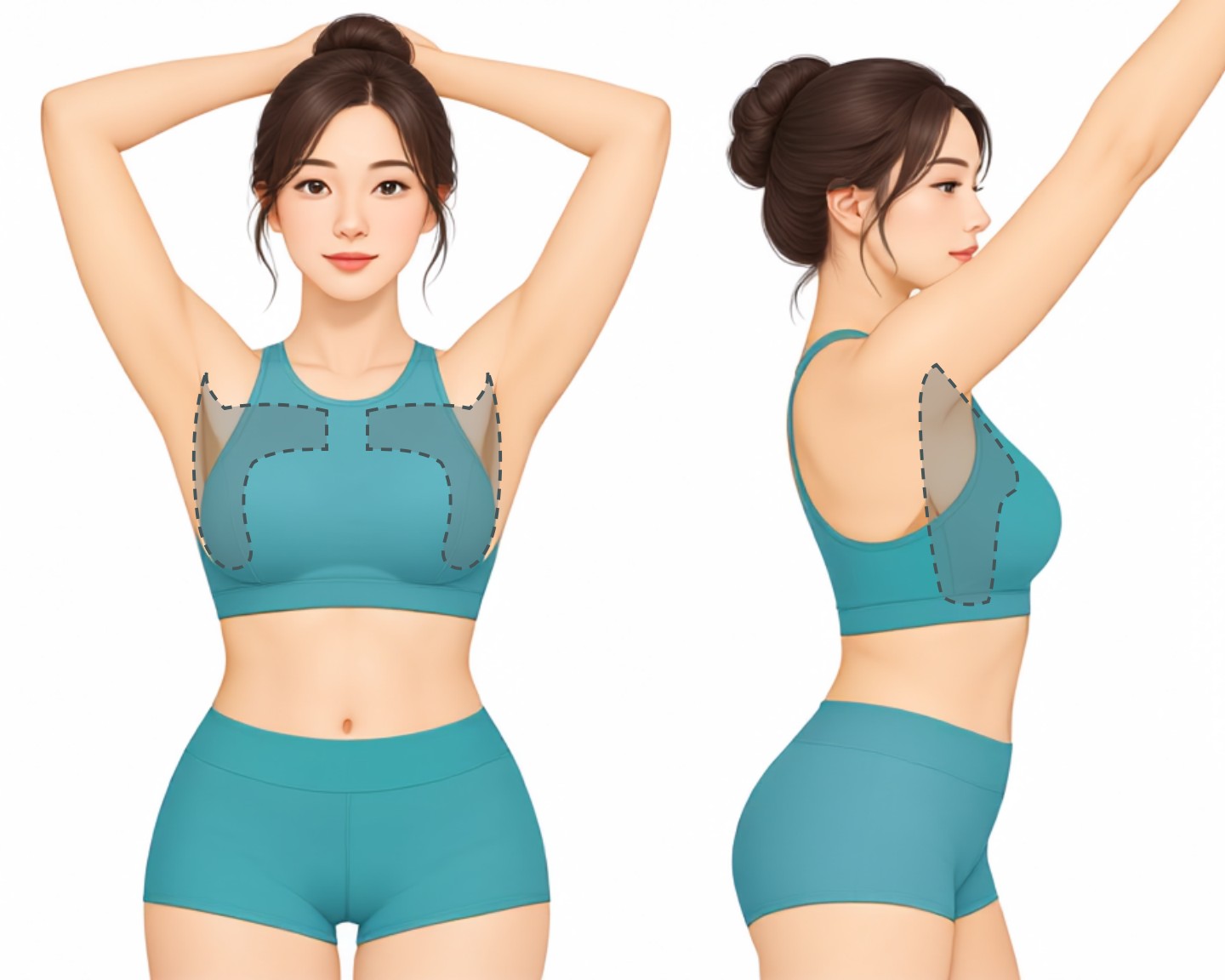 Areas that remain after excisional surgery: upper part of the breast, front of the armpit and armpit, and side of the chest