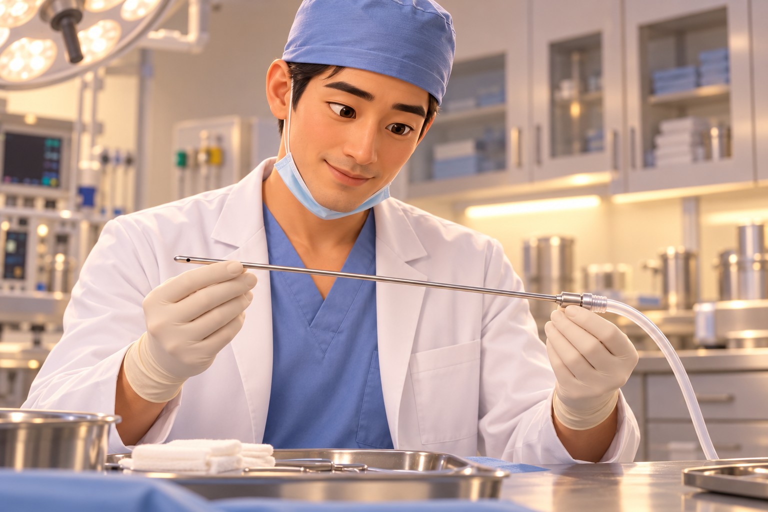 Preparing a thin, long cannula before surgery