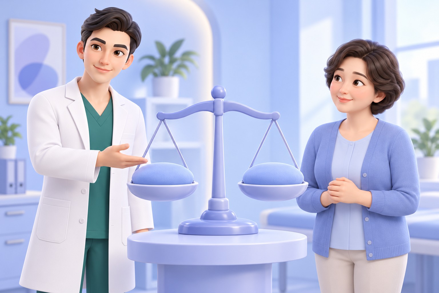 Concept of balancing the two breasts by reducing the size difference