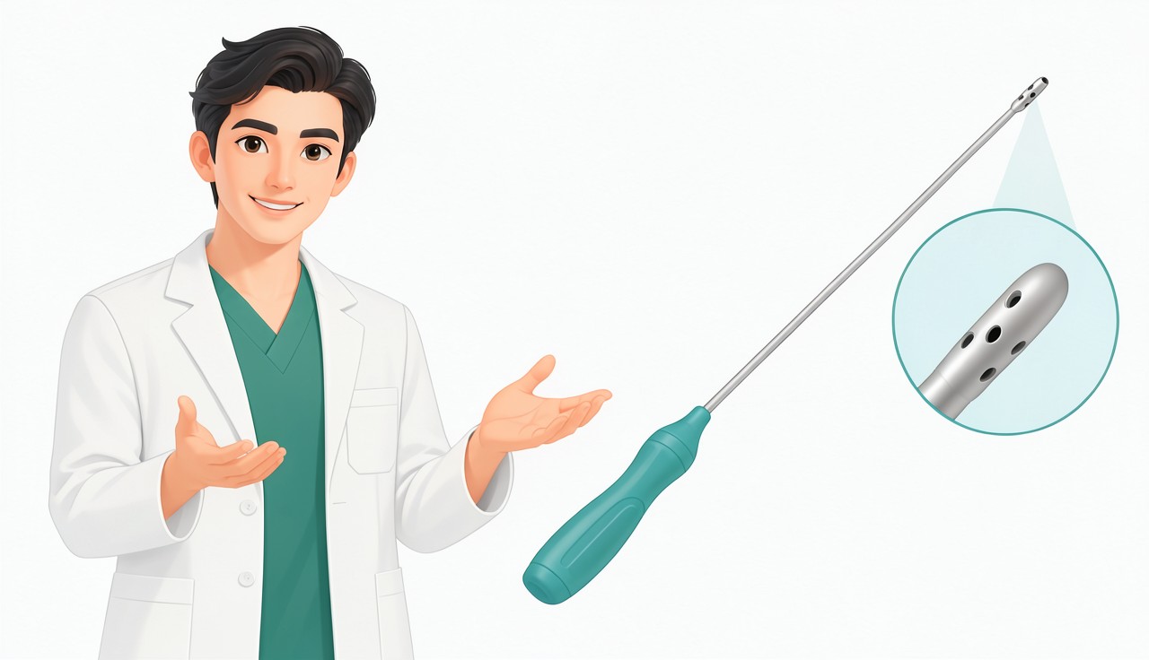 Dr. Hakjun Kim explaining the thin cannula used for micro-liposuction