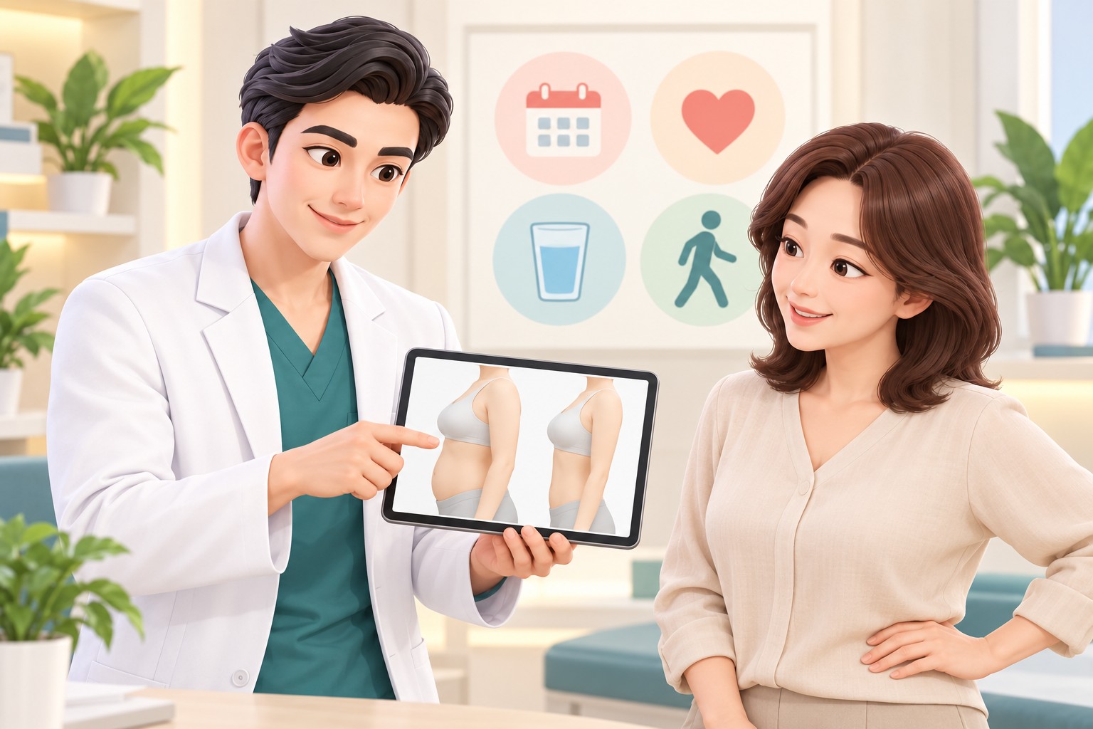 A doctor and patient reviewing recovery after surgery together