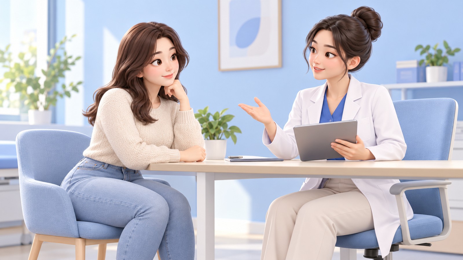 A scene of discussing lower-body concerns in a consultation room