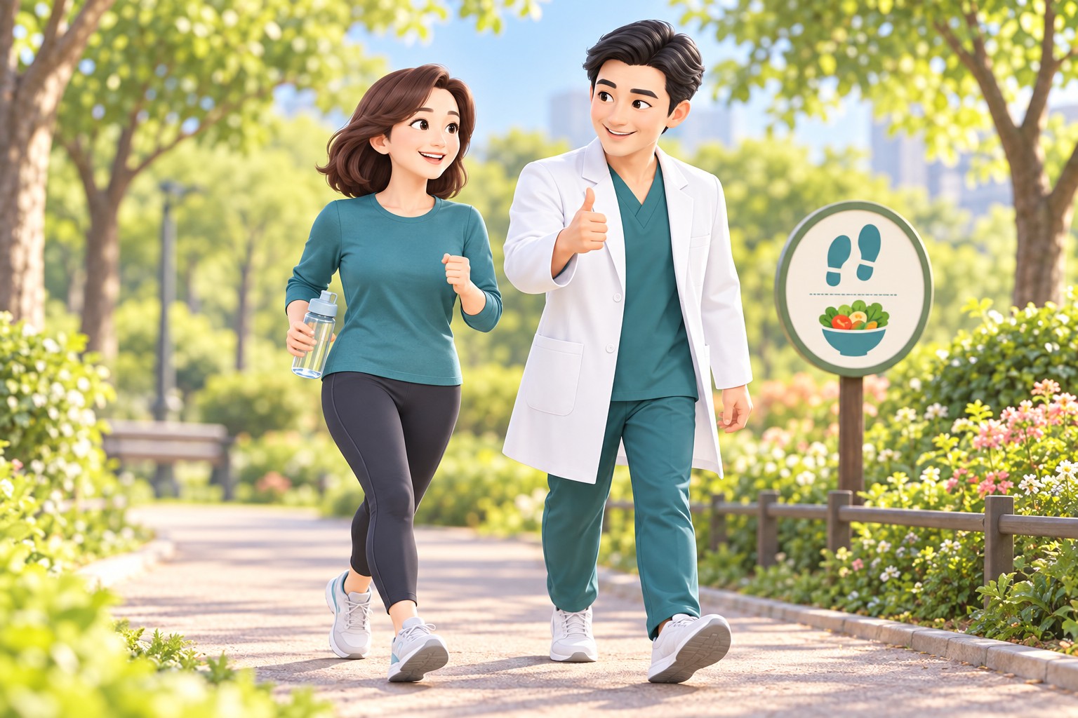 Scene explaining exercise and weight management after surgery
