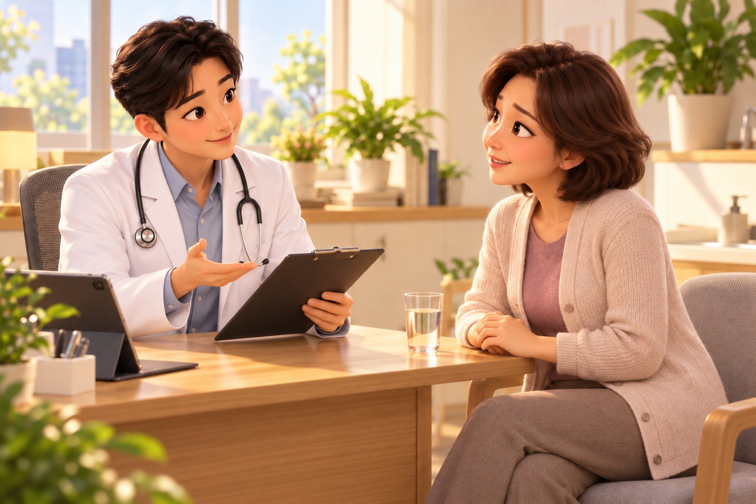 A doctor explaining the post-surgery course to a patient