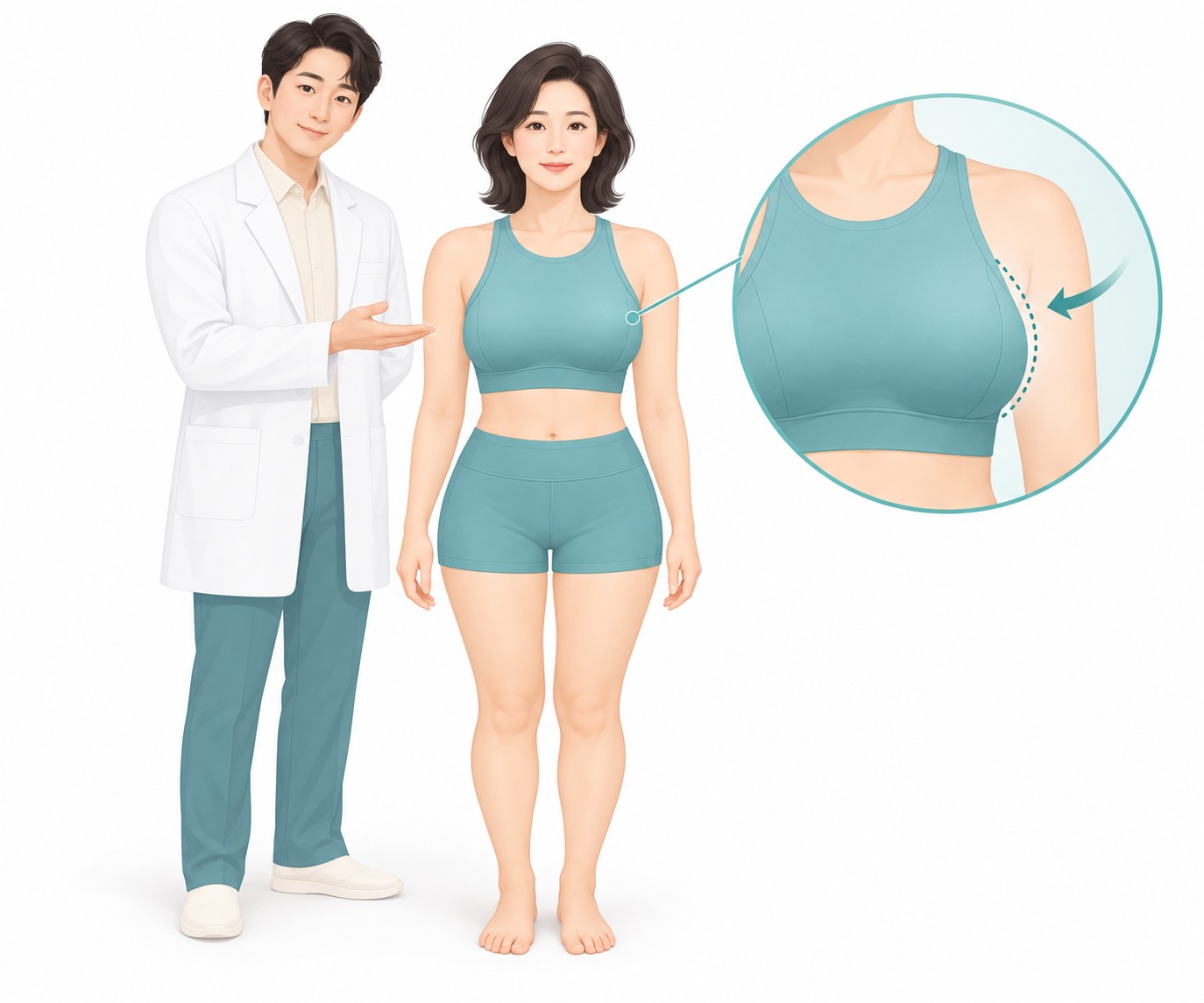 Illustration explaining a case in which the left breast is larger