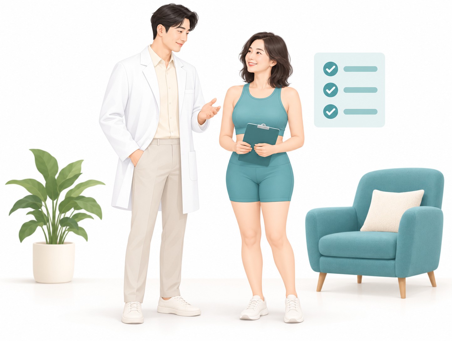 Consultation scene explaining recovery after surgery