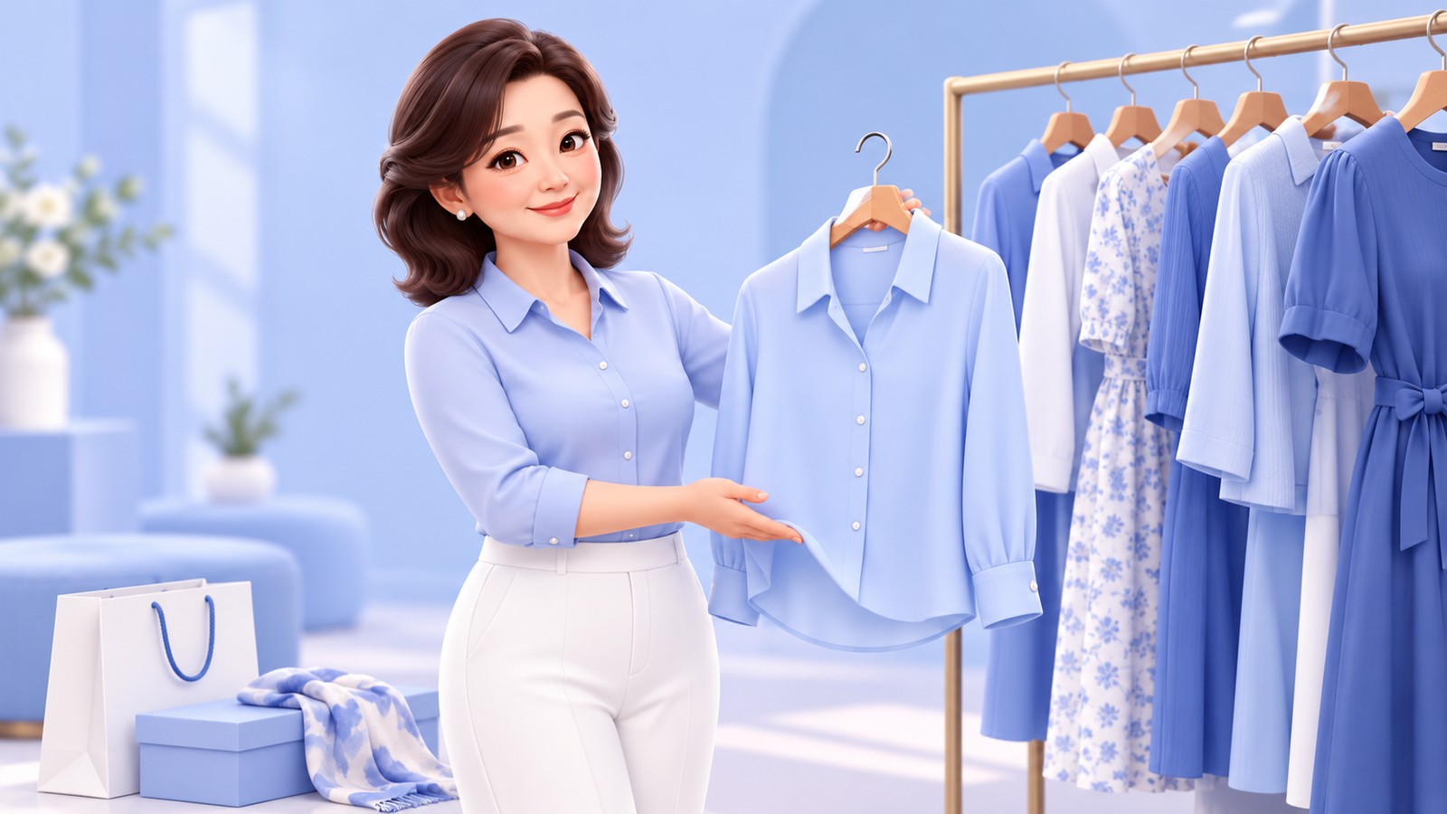 A woman choosing a well-fitting top