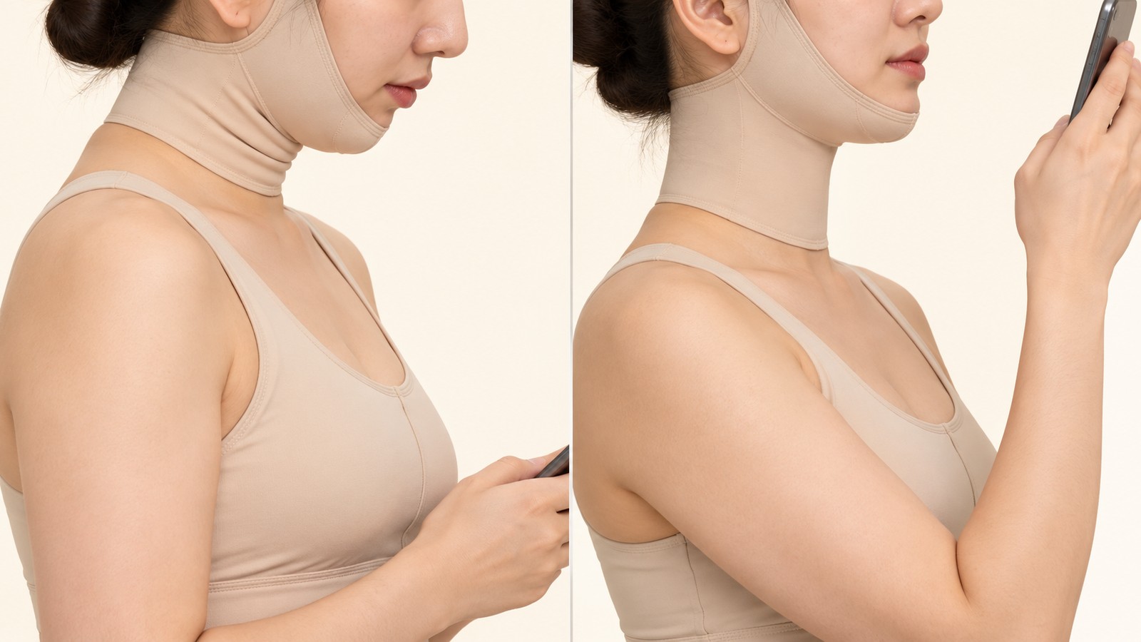 Comparison of the neckline with the head bowed and with the head raised