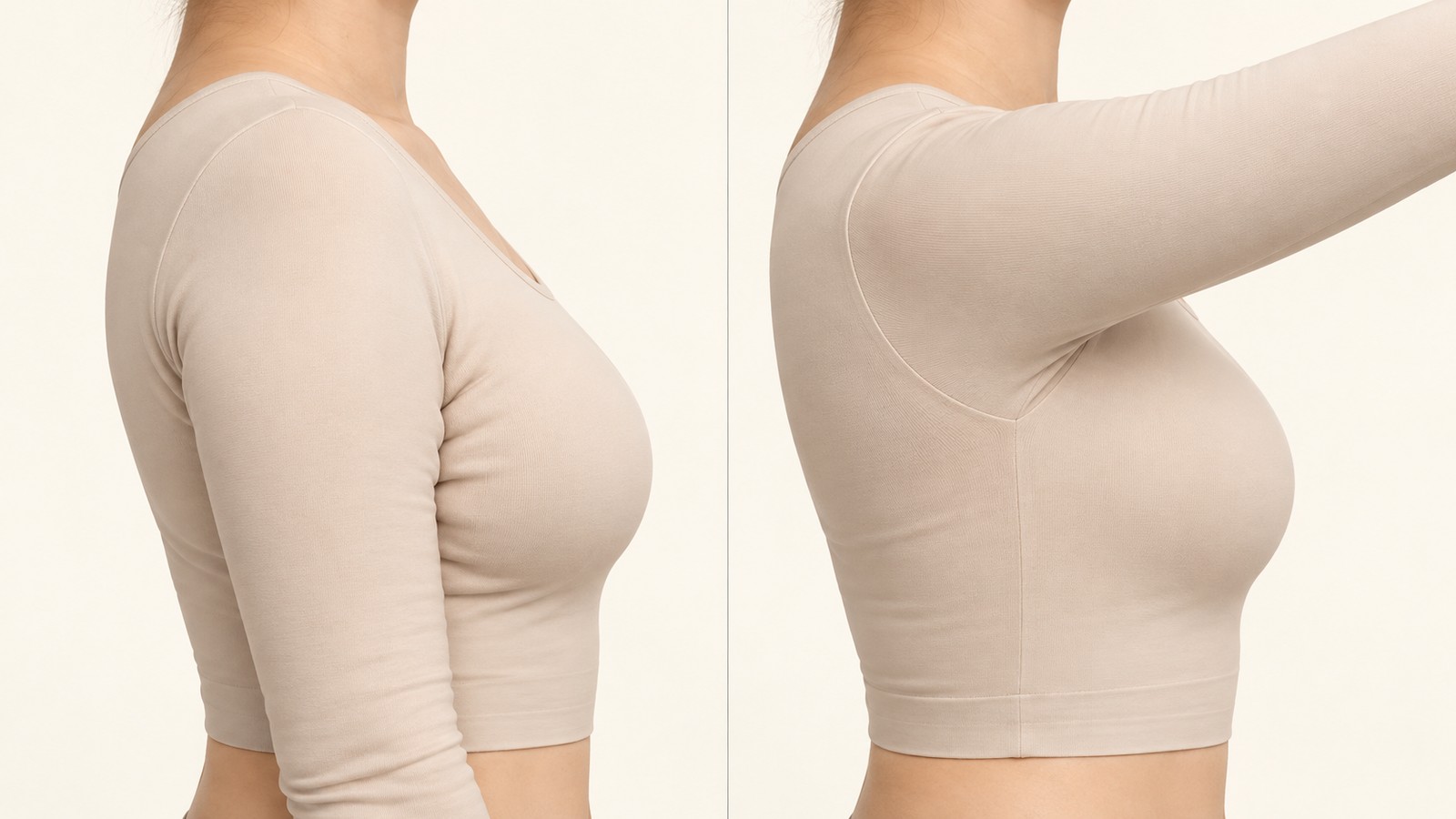 Comparison of arms pressed against the body and armpits kept open